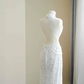 White sleeveless beaded waist slim sexy skirt, prom dress R5685