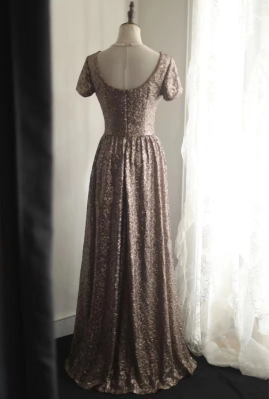 Brown sequined high-waisted sexy long ball gown R6838