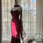 Purple-red halter-neck fitted waist bodycon long ball gown R7715