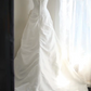 White strapless, fitted waist, full skirt, long ball gown R6720
