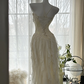 Apricot white strapless, fitted waist, pleated, irregular long ball gown R7674