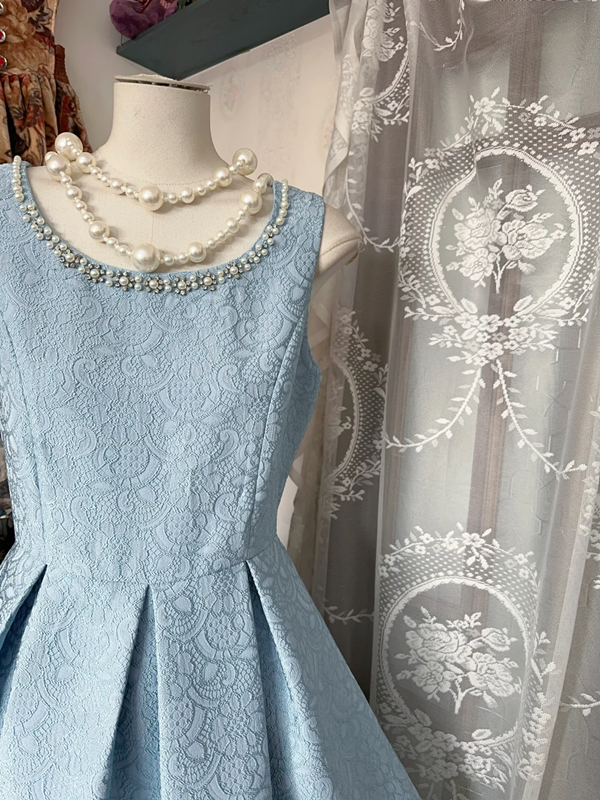 Light blue tank top with a fitted waist and A-line skirt, a prom dress R6320