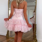 Pink sequined tube top waist slim cake skirt homecoming dress R5568