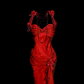 Red halter neck 3D floral dress, fitted waist, bodycon long ball gown R6680