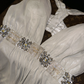 White halter-neck, fitted waist, pleated, sexy long ball gown R7038
