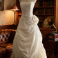 White strapless, fitted waist, full skirt, long ball gown R6720