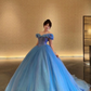 Blue V-neck fitted waist slim-fitting ball gown with a full skirt R8703