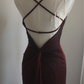 Deep red halter-neck backless fitted waist sexy bodycon long ball gown R6759