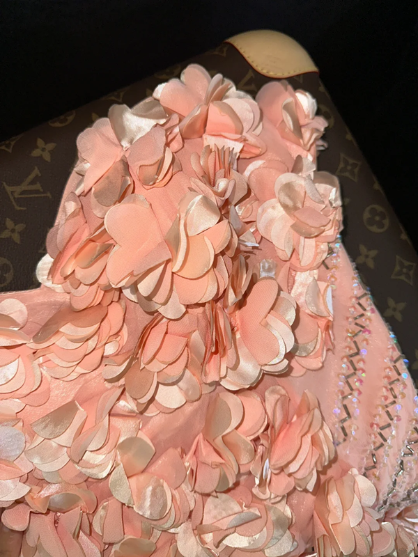 Pink strapless floral fitted mermaid long ball gown R6999