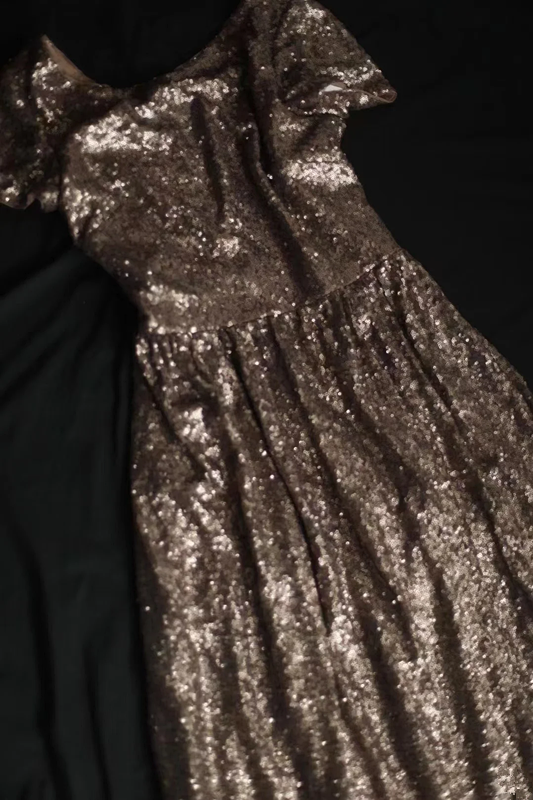 Brown sequined high-waisted sexy long ball gown R6838