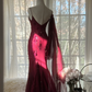 Purple-red halter-neck fitted waist bodycon long ball gown R7715