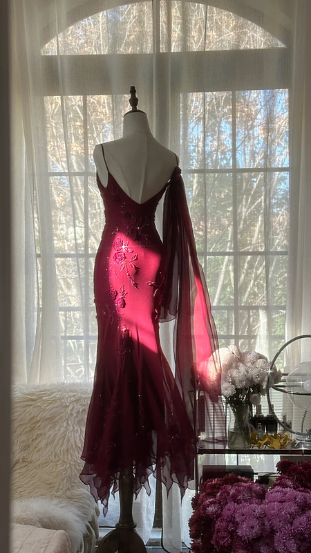Purple-red halter-neck fitted waist bodycon long ball gown R7715
