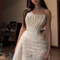 White Strapless Boned Waist-Cinched Fitted Sexy Prom Dress R7119