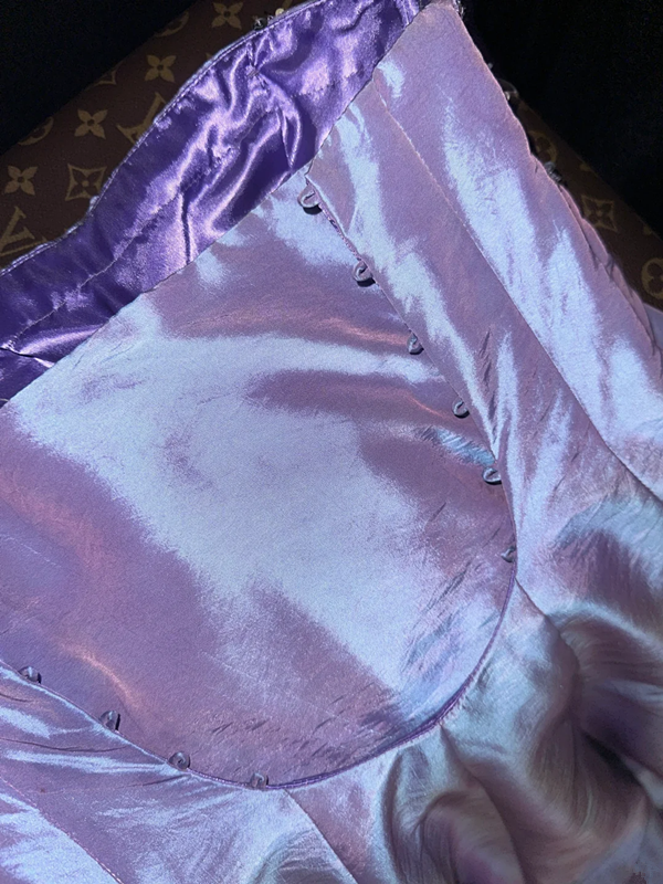 Purple rhinestone strapless fitted long ball gown R6919