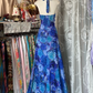 Blue halterneck rose print fitted waist A-line maxi ball gown R6160