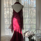 Purple-red halter-neck fitted waist bodycon long ball gown R7715
