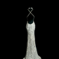 Silver halter-neck beaded fitted waist bodycon long ball gown R6640