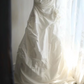 White strapless, fitted waist, full skirt, long ball gown R6720