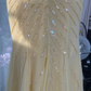 Light yellow halter-neck sequined fitted waist bodycon long ball gown R7635