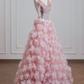 Light pink V-neck bodice with sequined tulle floral skirt, a ball gown or wedding dress R8224