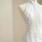 White sleeveless beaded waist slim sexy skirt, prom dress R5685