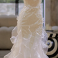 Apricot halter neck beaded waist slim hip long dress bridal gown R5803
