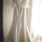 White lace bell-sleeved fitted long ball gown R6799