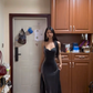 Dark gray halter-neck fitted long ball gown with slits for a sexy look R7597