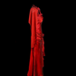 Red halter neck 3D floral dress, fitted waist, bodycon long ball gown R6680