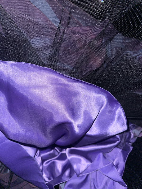 Purple rhinestone strapless fitted long ball gown R6919