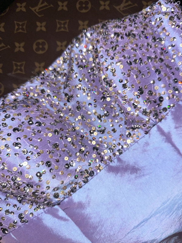 Purple rhinestone strapless fitted long ball gown R6919