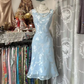 Light blue sleeveless fitted midi ball gown R7866