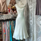 Light mint green sleeveless waisted satin sexy skirt ball gown R6201