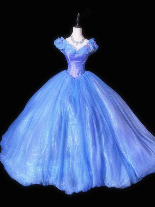 Blue V-neck fitted waist slim-fitting ball gown with a full skirt R8703
