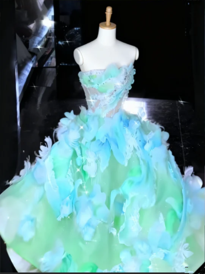 Fresh Green Strapless Fitted-Waist Slim-Fit Prom Dress with a Puffy Skirt R6520