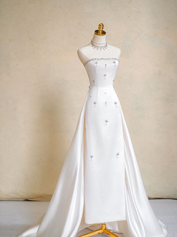 White satin tube top waist slim sexy long dress bridal gown R5726