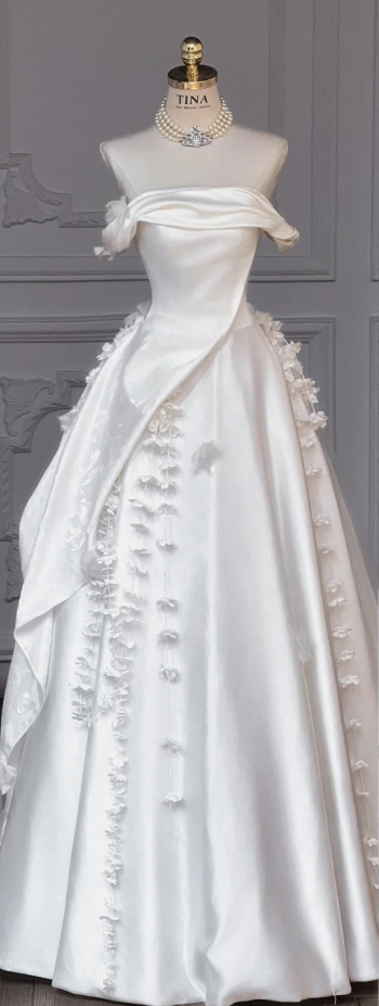 White tube top slim waist puffy long dress bridal gown R5767