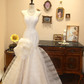 White strapless, fitted waist, bodycon, sexy long wedding dress R6600