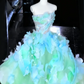 Fresh Green Strapless Fitted-Waist Slim-Fit Prom Dress with a Puffy Skirt R6520