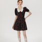 Baby collar floral dress French style black dress petite short dress female summer new style R3561