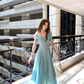 Blue long waist suspender dress women's summer French retro thousand gold skirt R4624