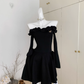 Little black dress one shoulder dress waist black high-end temperament skirt R1996