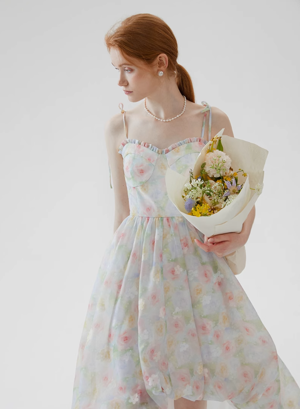 French flower dress floral dress suspender bud dress new style R2692