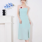 French design niche dress new style temperament waist slimming medium-length green suspender skirt R4458