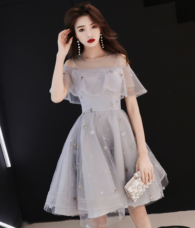 Dreamy Lavender Homecoming Dress ,Tulle Silky Floral Decor Corset Short Prom Dress RS1677