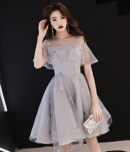 Dreamy Lavender Homecoming Dress ,Tulle Silky Floral Decor Corset Short Prom Dress RS1677