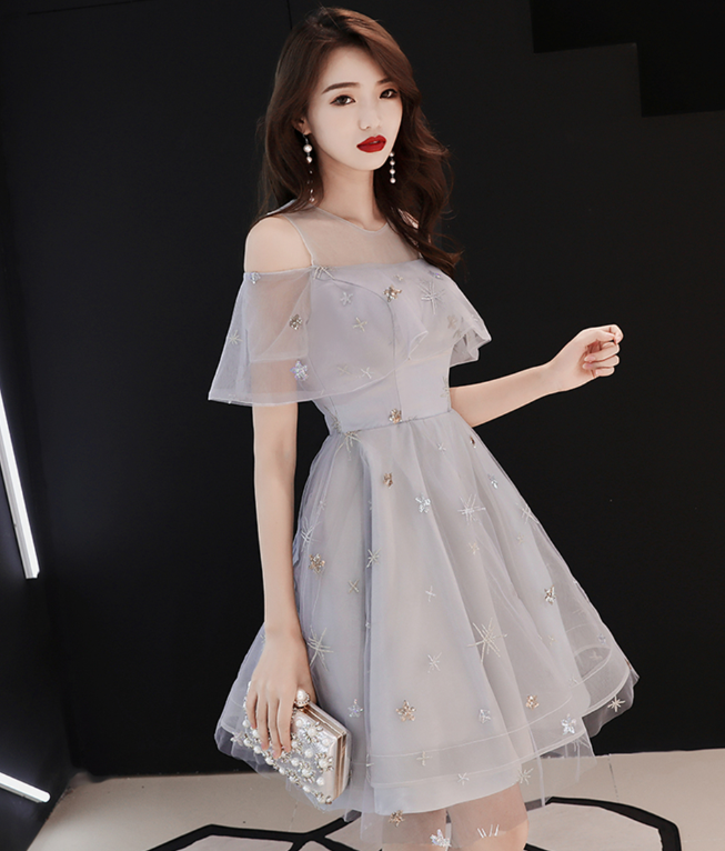 Dreamy Lavender Homecoming Dress ,Tulle Silky Floral Decor Corset Short Prom Dress RS1677
