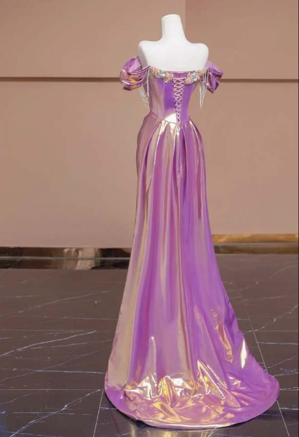 Refined Silky Applique Prom Gown Purple Women's Maxi Evening Dress Party Dress RS2817