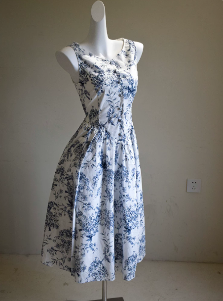 French Retro Floral A-line Jewel Corset Maxi Prom Dress Evening Dress RS475