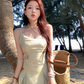 Printed suspender dress Chinese style women's clothing small size big swing v-neck long dress R1708